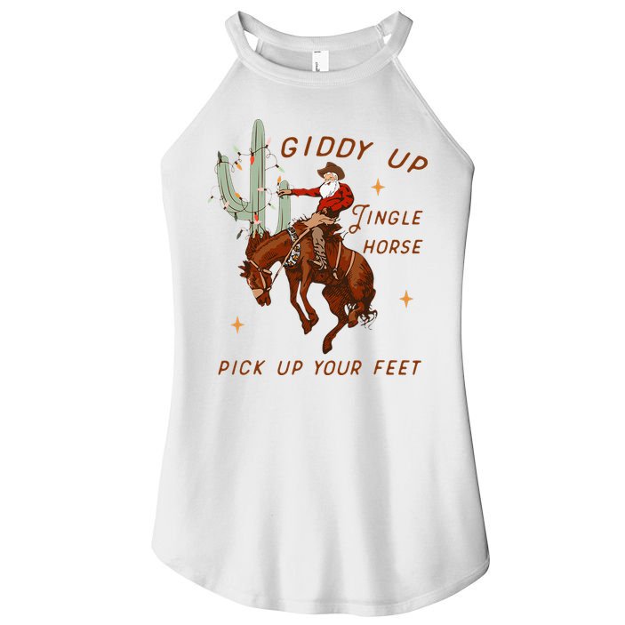 Giddy Up Jingle Horse Pick Up Your Feet Cow Santa Xmas Women's Perfect Tri Rocker Tank