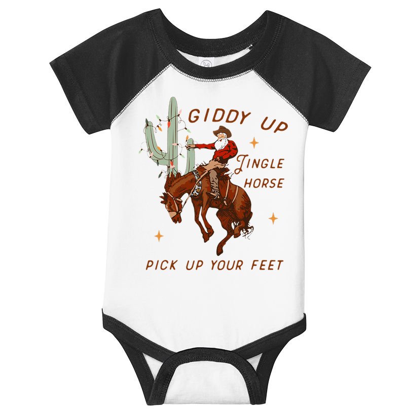 Giddy Up Jingle Horse Pick Up Your Feet Cow Santa Xmas Infant Baby Jersey Bodysuit