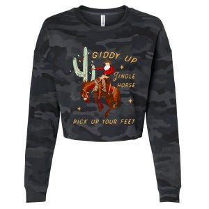 Giddy Up Jingle Horse Pick Up Your Feet Cowboy Santa Cactus Cropped Pullover Crew