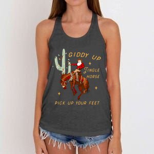 Giddy Up Jingle Horse Pick Up Your Feet Cowboy Santa Cactus Women's Knotted Racerback Tank