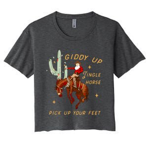 Giddy Up Jingle Horse Pick Up Your Feet Cowboy Santa Cactus Women's Crop Top Tee