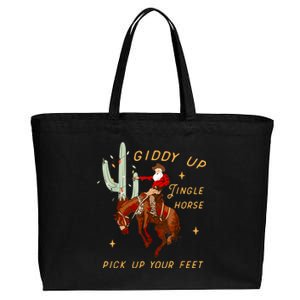 Giddy Up Jingle Horse Pick Up Your Feet Cowboy Santa Cactus Cotton Canvas Jumbo Tote