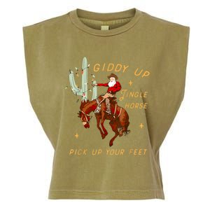 Giddy Up Jingle Horse Pick Up Your Feet Cowboy Santa Cactus Garment-Dyed Women's Muscle Tee