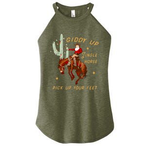 Giddy Up Jingle Horse Pick Up Your Feet Cowboy Santa Cactus Women's Perfect Tri Rocker Tank