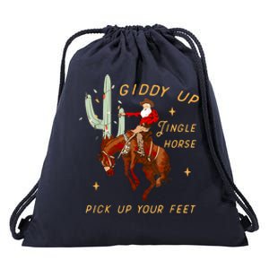 Giddy Up Jingle Horse Pick Up Your Feet Cowboy Santa Cactus Drawstring Bag