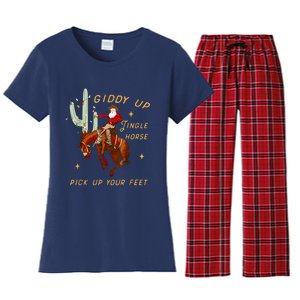 Giddy Up Jingle Horse Pick Up Your Feet Cowboy Santa Cactus Women's Flannel Pajama Set