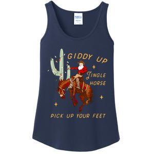 Giddy Up Jingle Horse Pick Up Your Feet Cowboy Santa Cactus Ladies Essential Tank