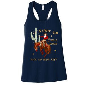 Giddy Up Jingle Horse Pick Up Your Feet Cowboy Santa Cactus Women's Racerback Tank