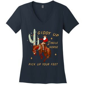 Giddy Up Jingle Horse Pick Up Your Feet Cowboy Santa Cactus Women's V-Neck T-Shirt