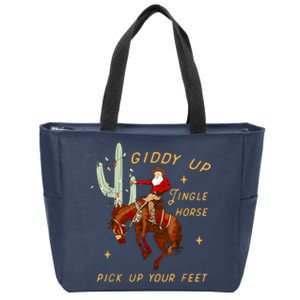 Giddy Up Jingle Horse Pick Up Your Feet Cowboy Santa Cactus Zip Tote Bag