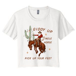 Giddy Up Jingle Horse Pick Up Your Feet Cow Women's Crop Top Tee