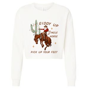 Giddy Up Jingle Horse Pick Up Your Feet Cow Cropped Pullover Crew