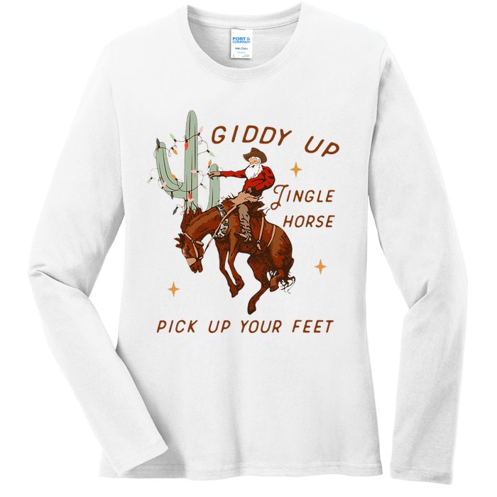 Giddy Up Jingle Horse Pick Up Your Feet Cow Ladies Long Sleeve Shirt