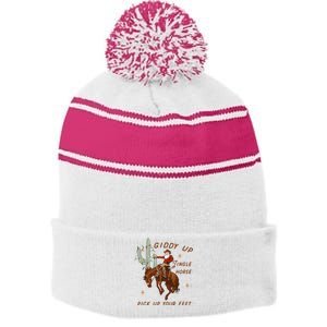 Giddy Up Jingle Horse Pick Up Your Feet Howdy Country Stripe Pom Pom Beanie