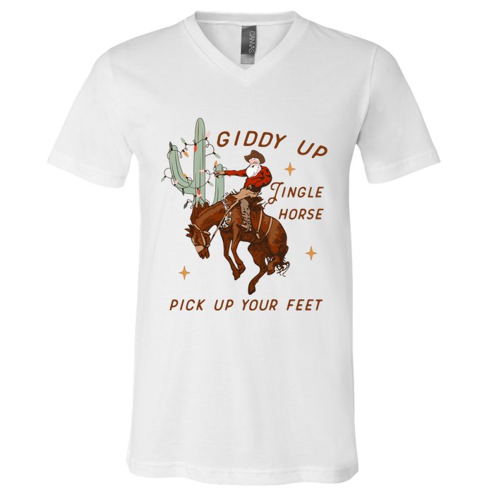 Giddy Up Jingle Horse Pick Up Your Feet Howdy Country V-Neck T-Shirt