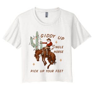 Giddy Up Jingle Horse Pick Up Your Feet Howdy Country Women's Crop Top Tee