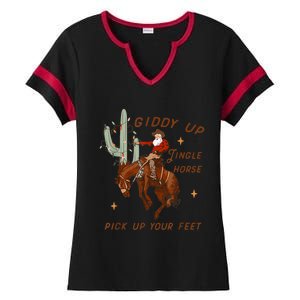 Giddy Up Jingle Horse Pick Up Your Feet Cowboy Santa Xmas Ladies Halftime Notch Neck Tee