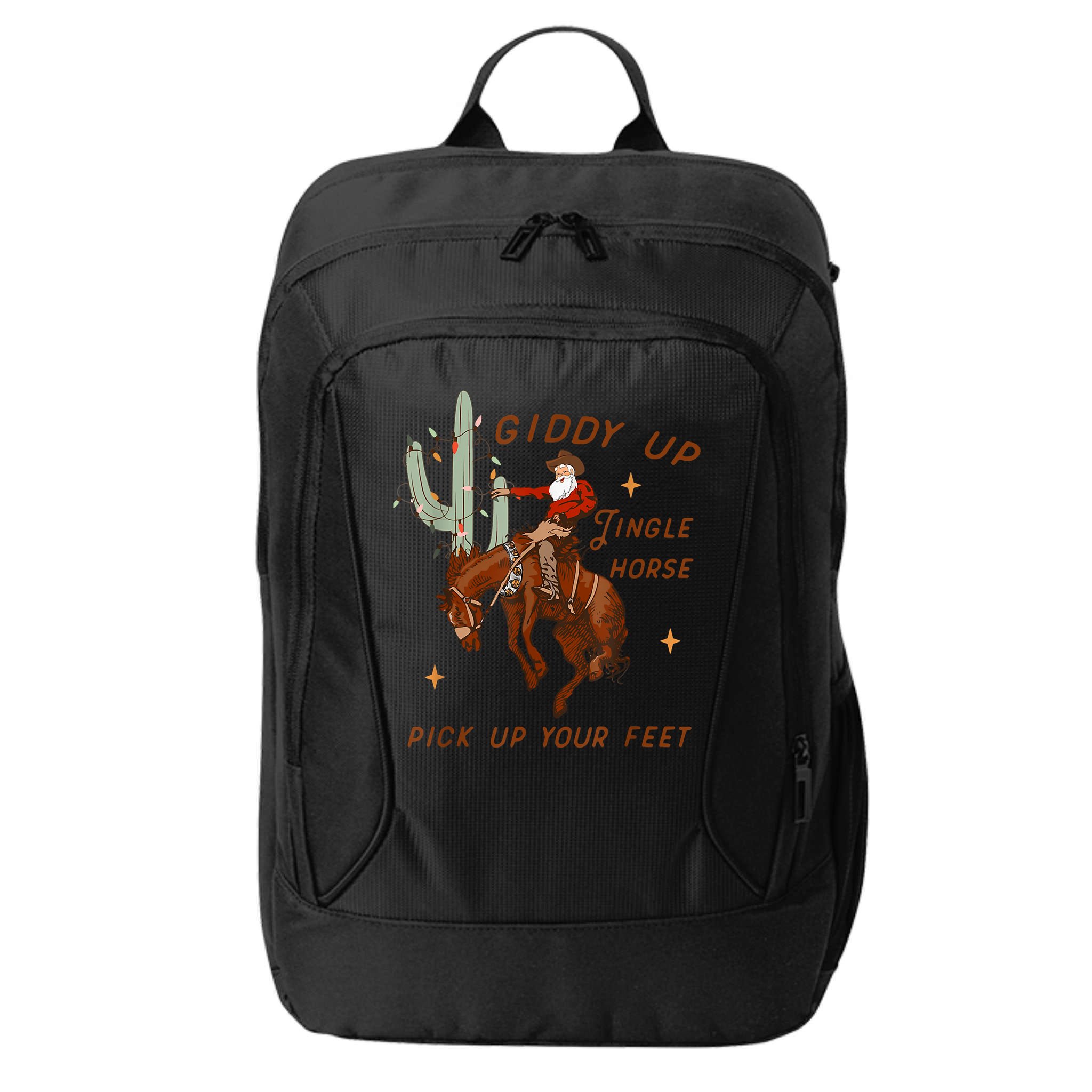 Giddy Up Jingle Horse Pick Up Your Feet Cowboy Santa Xmas City Backpack