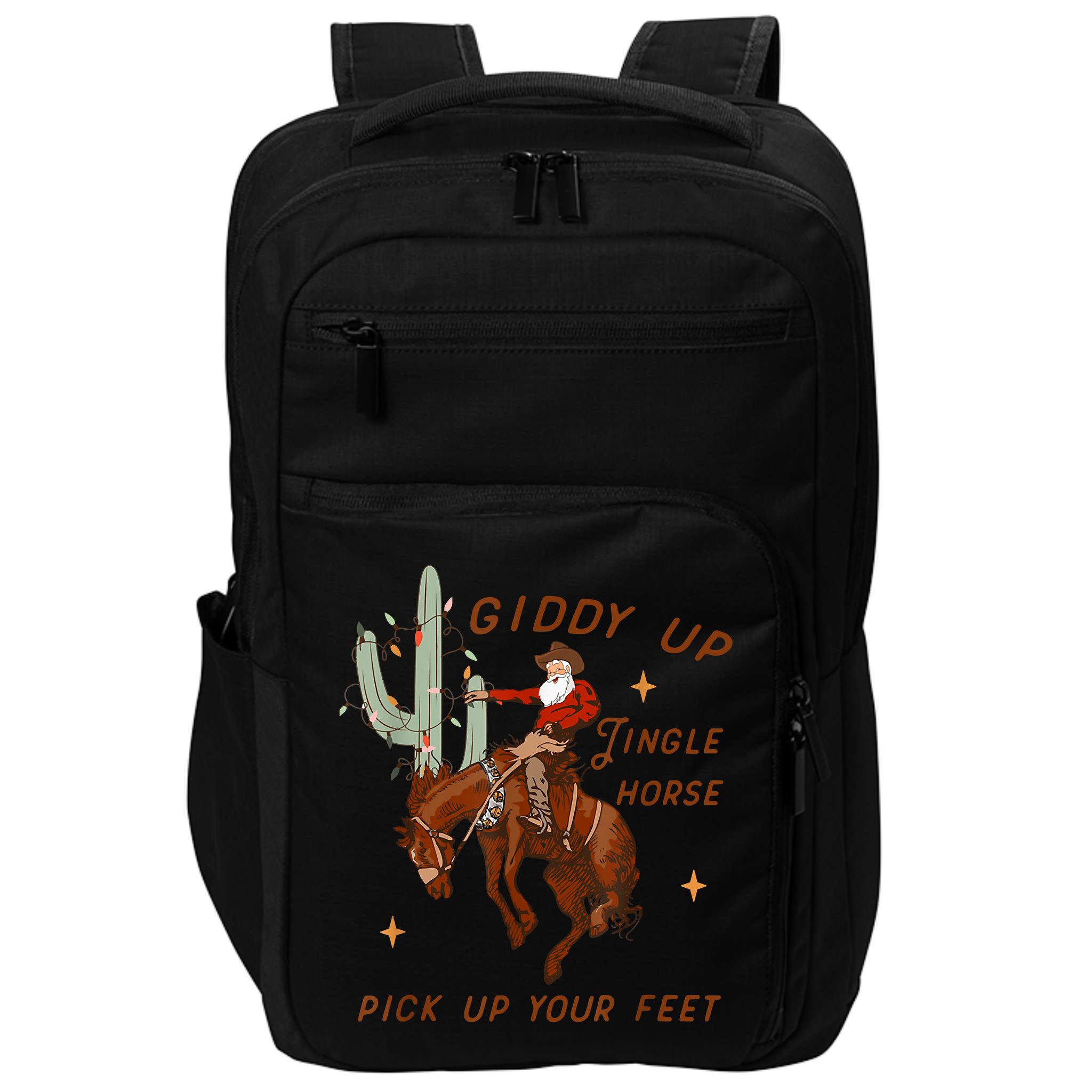 Giddy Up Jingle Horse Pick Up Your Feet Cowboy Santa Xmas Impact Tech Backpack