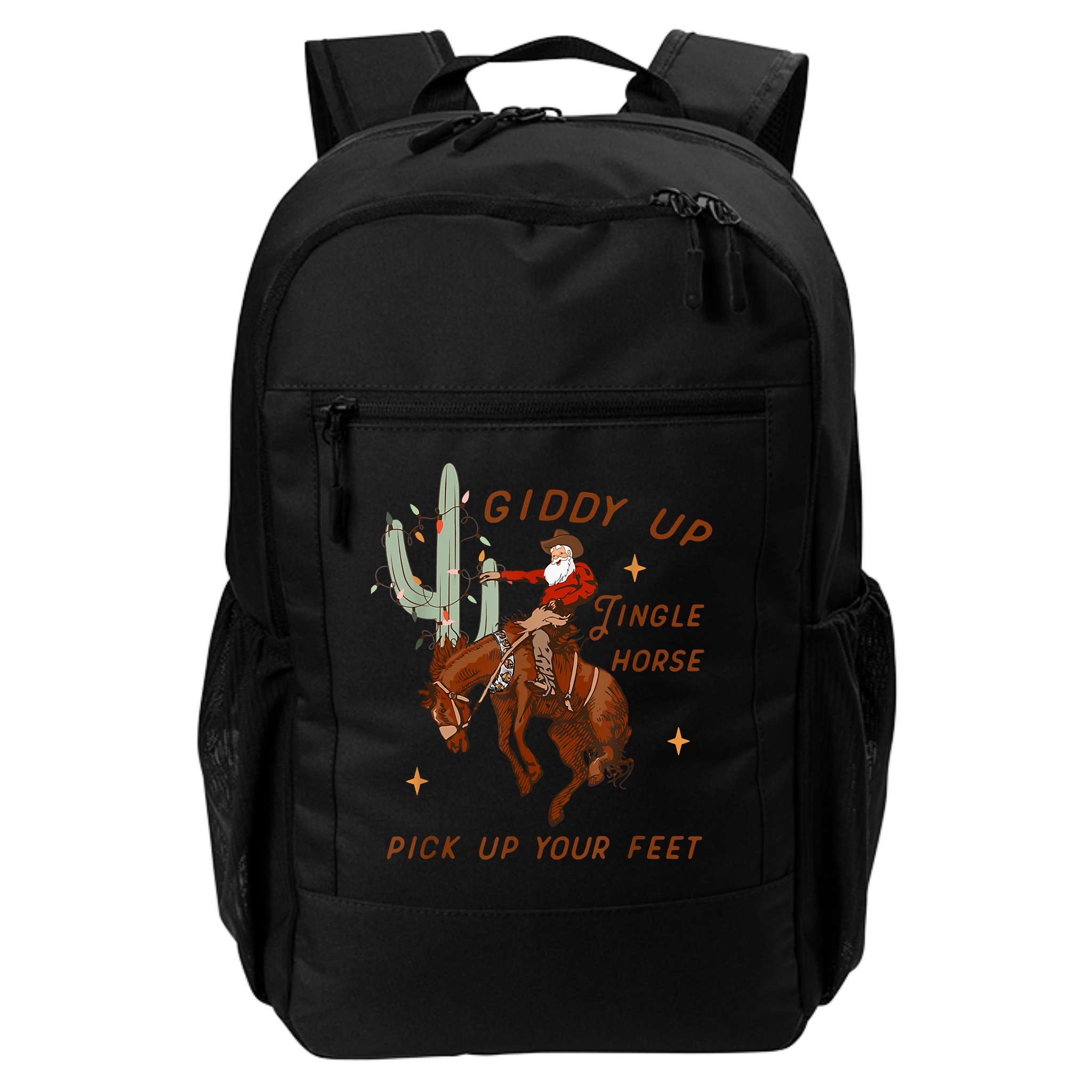 Giddy Up Jingle Horse Pick Up Your Feet Cowboy Santa Xmas Backpack