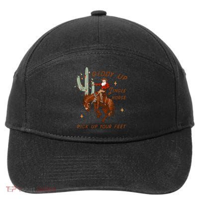 Giddy Up Jingle Horse Pick Up Your Feet Cowboy Santa Xmas 7-Panel Snapback Hat