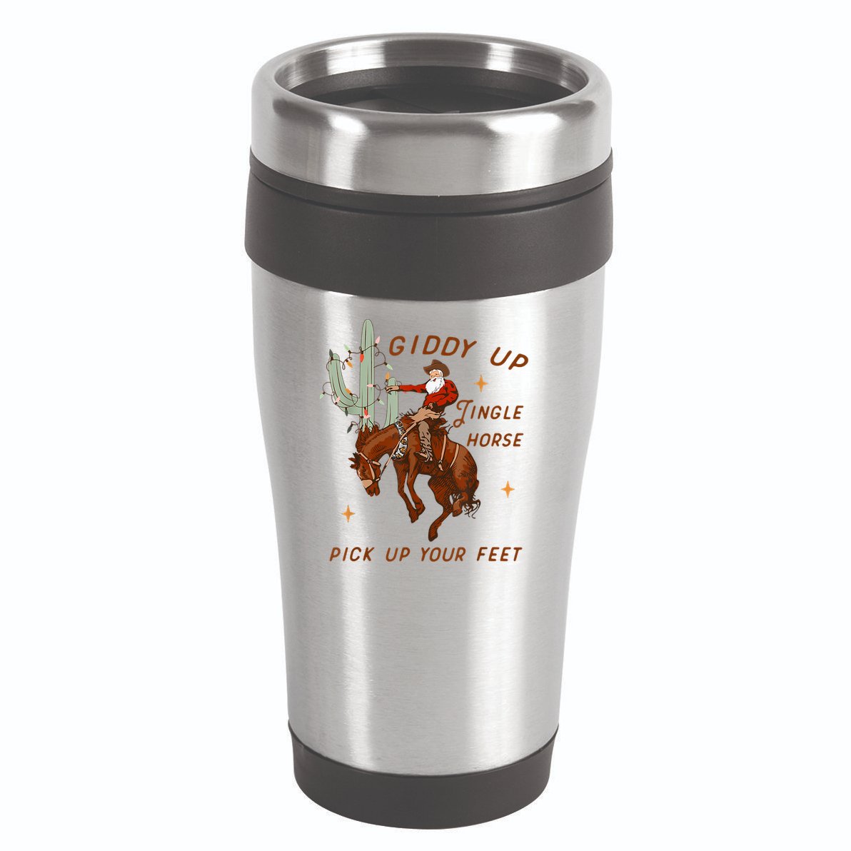Giddy Up Jingle Horse Pick Up Your Feet Cowboy Santa Xmas 16oz Travel Tumbler