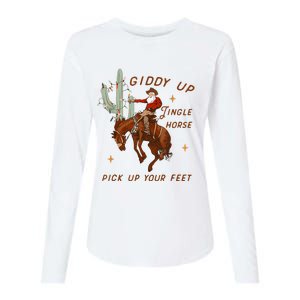 Giddy Up Jingle Horse Pick Up Your Feet Cowboy Santa Xmas Womens Cotton Relaxed Long Sleeve T-Shirt