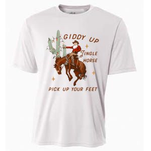 Giddy Up Jingle Horse Pick Up Your Feet Cowboy Santa Xmas Cooling Performance Crew T-Shirt