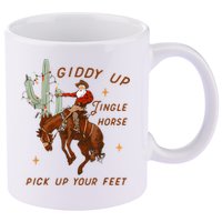 Giddy Up Jingle Horse Pick Up Your Feet Cowboy Santa Xmas 11oz C Handle Ceramic Mug