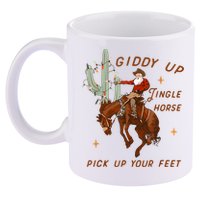 Giddy Up Jingle Horse Pick Up Your Feet Cowboy Santa Xmas 11oz C Handle Ceramic Mug