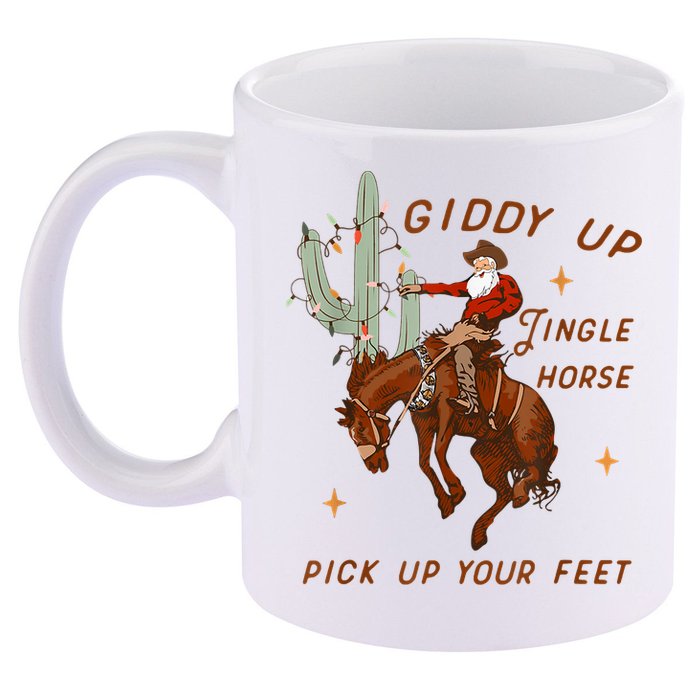 Giddy Up Jingle Horse Pick Up Your Feet Cowboy Santa Xmas 11oz C Handle Ceramic Mug