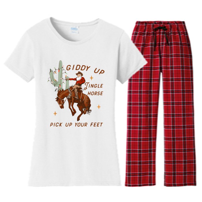 Giddy Up Jingle Horse Pick Up Your Feet Cowboy Santa Xmas Women's Flannel Pajama Set