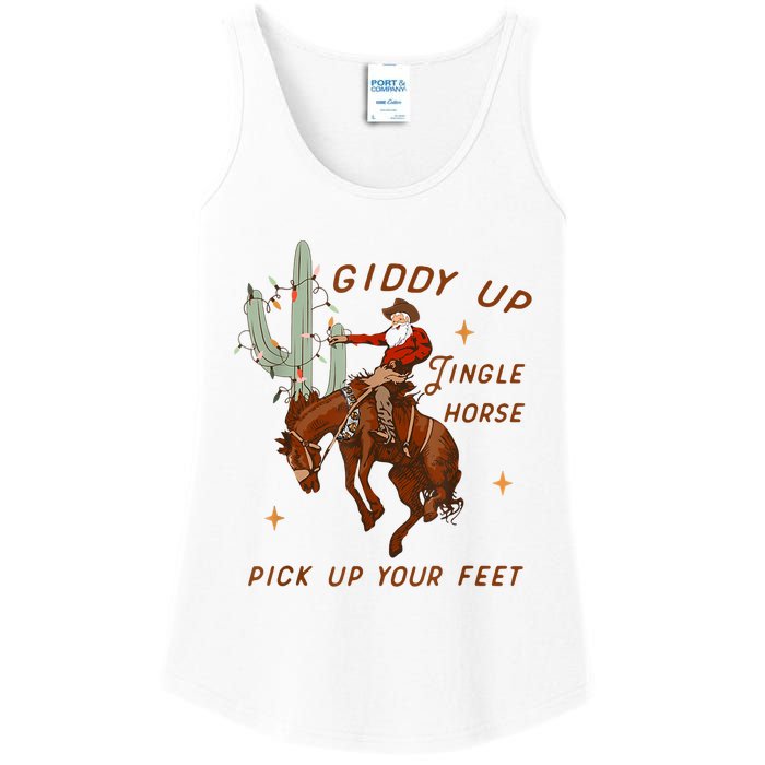 Giddy Up Jingle Horse Pick Up Your Feet Cowboy Santa Xmas Ladies Essential Tank