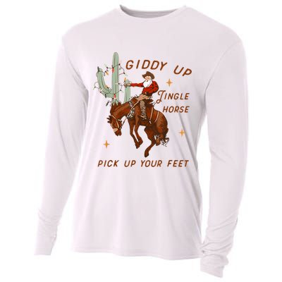 Giddy Up Jingle Horse Pick Up Your Feet Cowboy Santa Xmas Cooling Performance Long Sleeve Crew