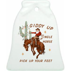 Giddy Up Jingle Horse Pick Up Your Feet Cowboy Santa Xmas Ceramic Bell Ornament