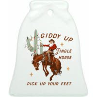 Giddy Up Jingle Horse Pick Up Your Feet Cowboy Santa Xmas Ceramic Bell Ornament