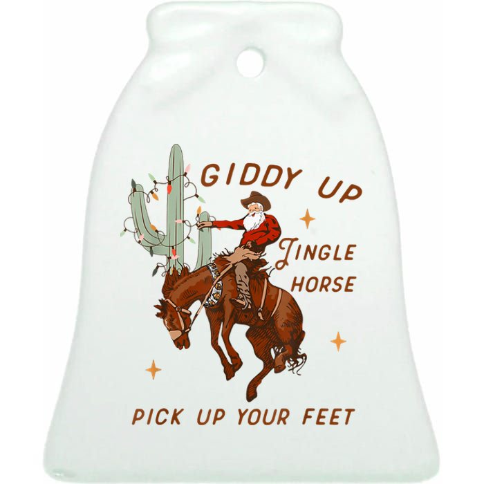 Giddy Up Jingle Horse Pick Up Your Feet Cowboy Santa Xmas Ceramic Bell Ornament