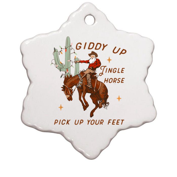 Giddy Up Jingle Horse Pick Up Your Feet Cowboy Santa Xmas Ceramic Star Ornament