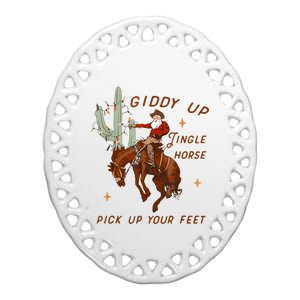 Giddy Up Jingle Horse Pick Up Your Feet Cowboy Santa Xmas Ceramic Oval Ornament