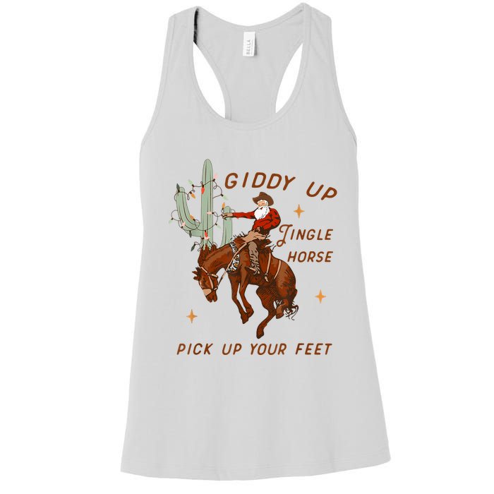 Giddy Up Jingle Horse Pick Up Your Feet Cowboy Santa Xmas Women's Racerback Tank