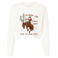 Giddy Up Jingle Horse Pick Up Your Feet Cowboy Santa Xmas Cropped Pullover Crew