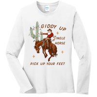 Giddy Up Jingle Horse Pick Up Your Feet Cowboy Santa Xmas Ladies Long Sleeve Shirt