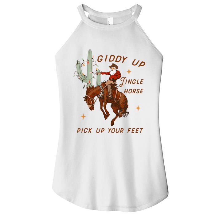 Giddy Up Jingle Horse Pick Up Your Feet Cowboy Santa Xmas Women's Perfect Tri Rocker Tank