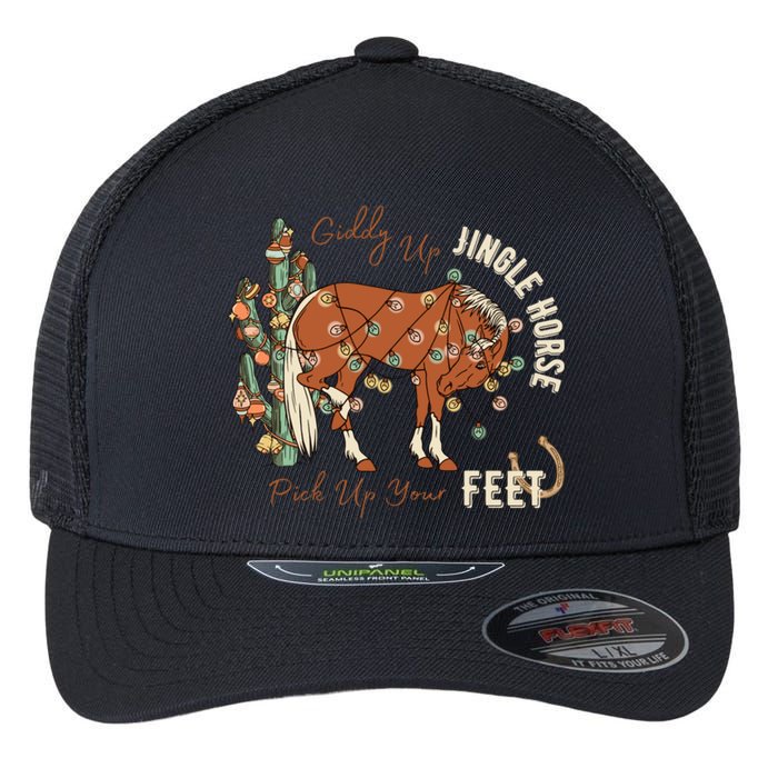 Giddy Up Jingle Horse Pick Up Your Feet Cowboy Santa Cactus Flexfit Unipanel Trucker Cap