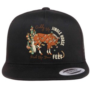 Giddy Up Jingle Horse Pick Up Your Feet Cowboy Santa Cactus Flat Bill Trucker Hat