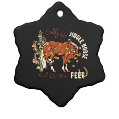 Giddy Up Jingle Horse Pick Up Your Feet Cowboy Santa Cactus Ceramic Star Ornament