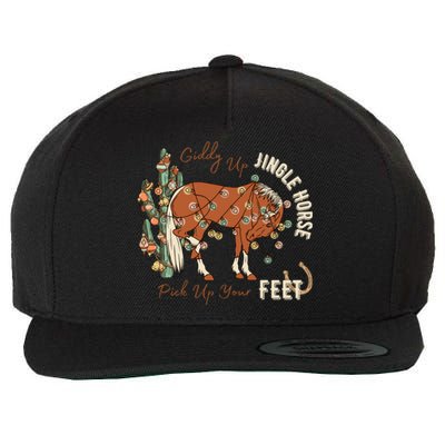 Giddy Up Jingle Horse Pick Up Your Feet Cowboy Santa Cactus Wool Snapback Cap