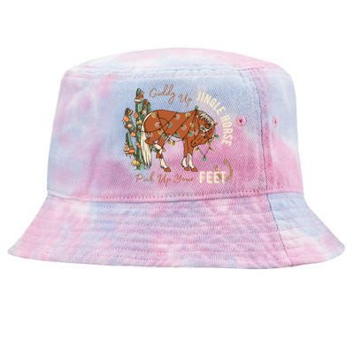 Giddy Up Jingle Horse Pick Up Your Feet Cowboy Santa Cactus Tie-Dyed Bucket Hat