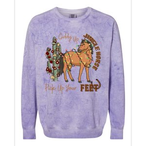 Giddy Up Jingle Horse Pick Up Your Feet Cow Christmas Cool Gift Colorblast Crewneck Sweatshirt