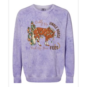 Giddy Up Jingle Horse Pick Up Your Feet Cow Santa Cactus Gift Colorblast Crewneck Sweatshirt